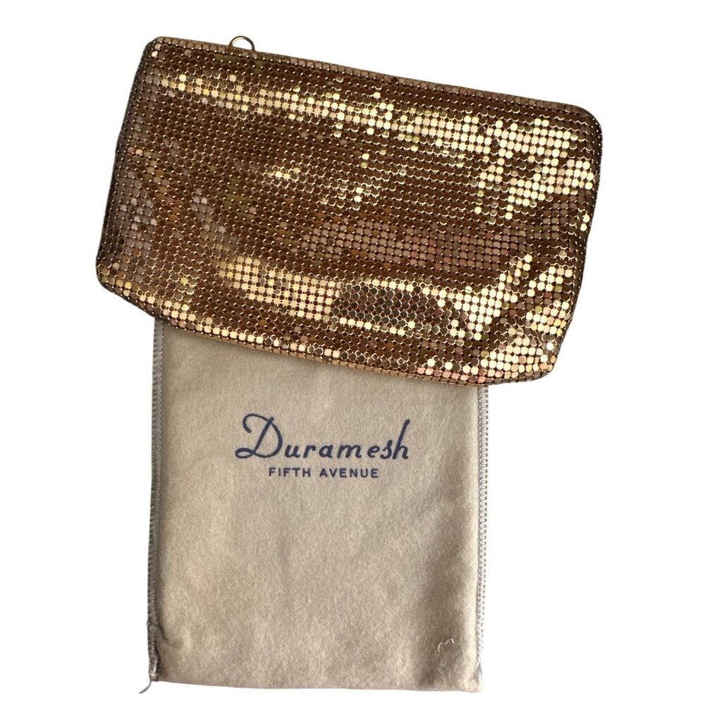 Duramesh Gold-Toned Mesh Evening Clutch Bag With Zipper Closure & Protective Pou